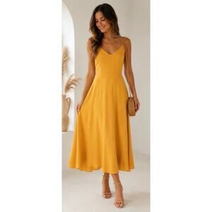 Marwin Store Mustard Yellow Strappy Open Back Midi Dress NWT Small